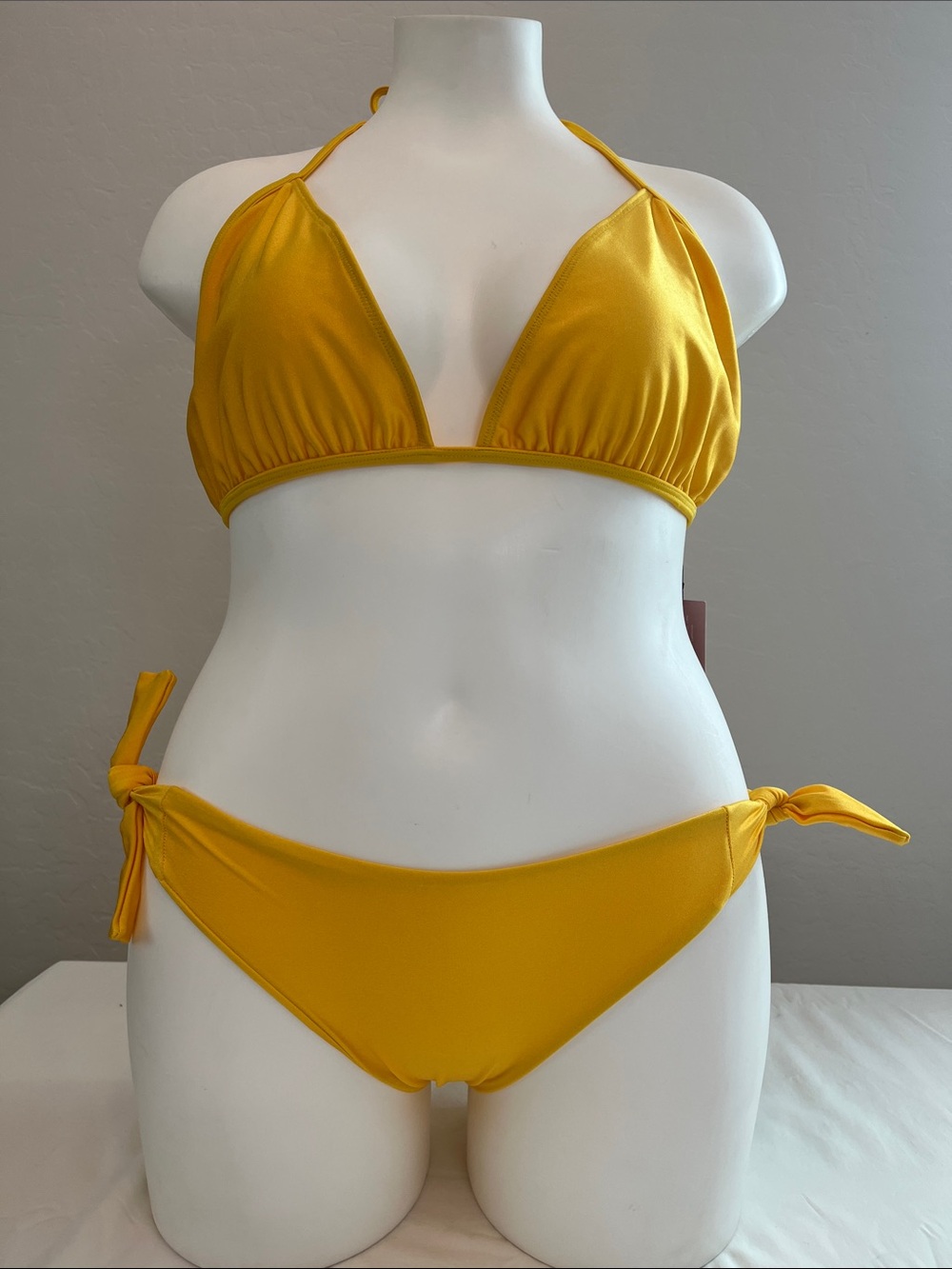Women’s Tie-Side Triangle Bikini Top and Bottom - Yellow